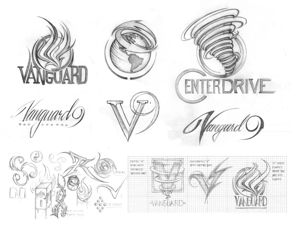 Some of the preliminary sketches for an array of sales team logos.