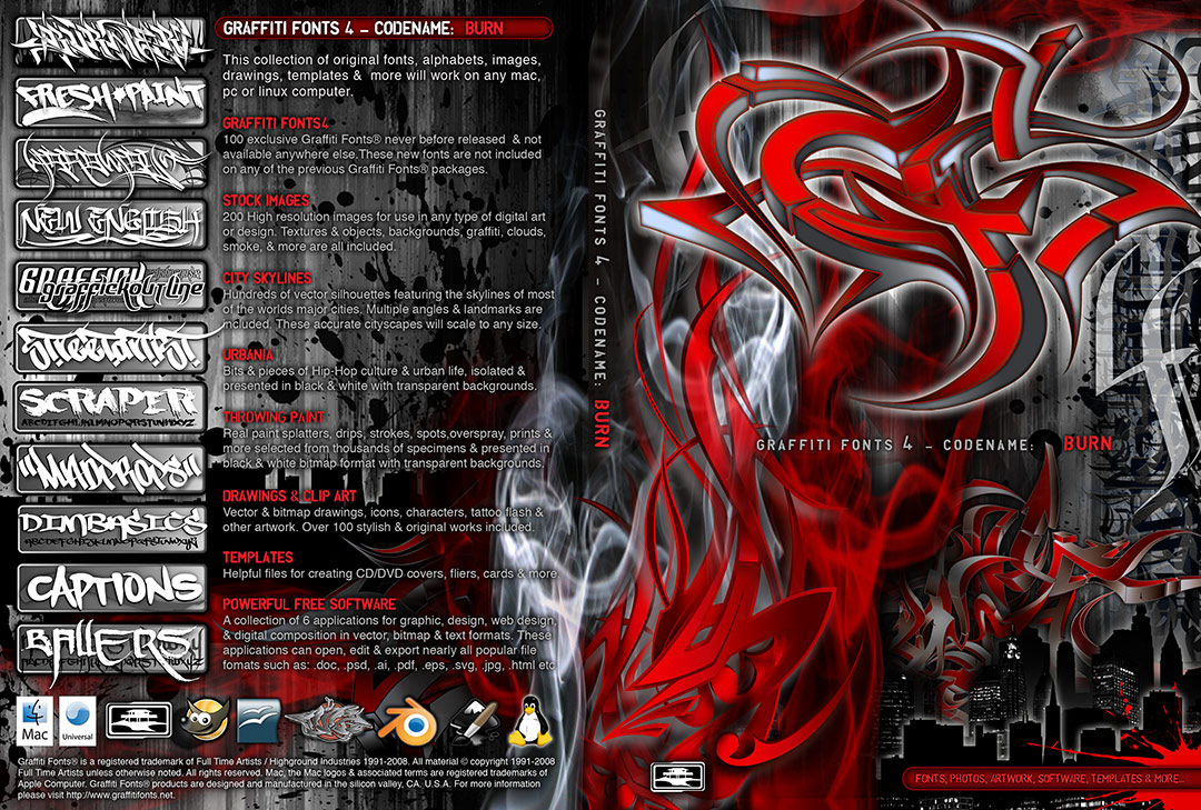 Graffiti Fonts 4.0 DVDROM Jacket Design by Raseone. burn_jacket_1080